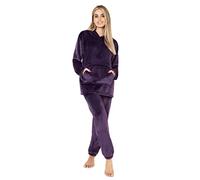 CityComfort Set Pigiama Donna Invernale in Pile, Pigiami con Cappuccio, 2 Pz Abbigliamento da Casa, Regalo Donna Adolescenti (Viola,M)