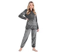 CityComfort Set Pigiama Donna Invernale in Pile, Pigiami con Cappuccio, 2 Pz Abbigliamento da Casa, Regalo Donna Adolescenti (Carbone,XL)