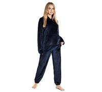 CityComfort Set Pigiama Donna Invernale in Pile, Pigiami con Cappuccio, 2 Pz Abbigliamento da Casa, Regalo Donna Adolescenti (Navy,S)
