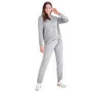 CityComfort Tuta Velluto Donna con Cerniera, Comoda Manica Lunga Tuta da Ginnastica Donna Ragazza con Cappuccio 2 Pezzi Set Tuta (XL, Grigio)