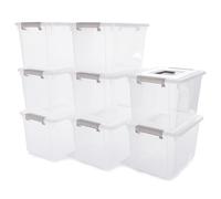 Citylife Set di 8 contenitori da 5 l con coperchio e clip di chiusura, manico impilabile, scatola trasparente, per soggiorno, camera da letto, garage, 21,4 x 14,5 x 15,5 cm