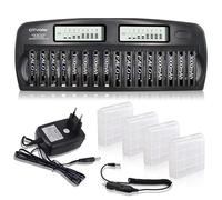 CITYORK 16 slot AA/AAA NiMH Smart Battery Charger - con funzione di scarica e display LCD - con 8 batterie AA da 3000 mAh e 8 batterie AAA ad alta capacità da 1100 mAh