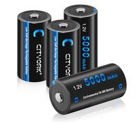 CITYORK 4 batterie ricaricabili C da 5000 mAh, NiMH ad alta capacità e scatola di immagazzinaggio, per torce a LED, giocattoli per bambini e altro ancora