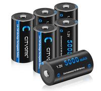 CITYORK 5000 mAh 1,2 V batterie ricaricabili NI-MH C a celle ricaricabili, ad alta capacità, perfette per l'uso quotidiano e il negozio, con vano batteria - 6 pezzi