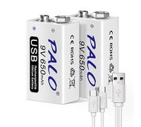 CITYORK 9V USB Batterie Ricaricabili 650mAh, Batteria al Litio Ricaricabili da 9V con cavo USB, protezione da sovraccarico 2 pezzi