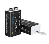 CITYORK Batteria 9V 1200mAh(2 Pack), PP3/MN1604/6F22/6LR61 Batteria ricaricabile al litio USB, con porta di ricarica micro USB, adatta per rilevatori di fumo, stufa a gas, chitarra, tastiera e altro