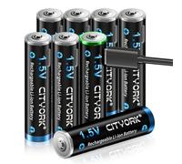 CITYORK Batterie al litio ricaricabili USB-C AAA, 8 batterie AAA da 1,5 V, 1200 mWh con cavo di ricarica USB 4 in 1