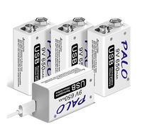 CITYORK Batterie Ricaricabili 9V USB 650mAh, Pile al Litio Ricaricabili da 9V con cavo USB, protezione da sovraccarico 4 pezzi