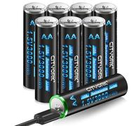 CITYORK Batterie ricaricabili al litio USB-C AA, 8 batterie AA da 1,5 V, 3000 mWh con cavo di ricarica USB 4 in 1
