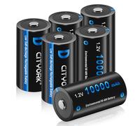 CITYORK Batterie ricaricabili Ni-MH D da 10000 mAh, 1,2 V, ad alta capacità, perfette per l'uso quotidiano e il lavoro, custodia per batteria inclusa, confezione da 6