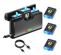 CITYORK Caricatore a 3 slot e 3 batterie da 2000 mAh, compatibile con GoPro Hero 12/11/10/9, batteria di ricambio per GoPro Hero 12 11 10 9, kit di ricarica con display LCD e cavo USB