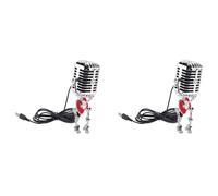 Citywalk 2X Retro Style Vintage Microfono Robot Desk Lamp, Microfono Vintage Robot Touch Dimmer Lampada Da Tavolo Lampada Da Tavolo Rosso