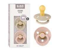 Ciuccio BIBS Colour. Confezione da 2 ciucci. Senza bisfenolo A, tettarella rotonda. Lattice di gomma naturale, Made in Danimarca. Taglia 1 (0-6 mesi), Vanilla/Blush