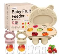 Ciuccio Frutta Neonati - Set di mangiatoie per frutta per bambini, include 2 mangiatoie per alimenti con tettarelle di 3 dimensioni, mangiatoia in silicone per bambini