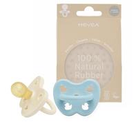 Ciuccio HEVEA in gomma naturale colorata, confezione da 2 pz con pigmenti di colore naturale, a base vegetale, senza plastica, ecologico, senza BPA e approvato per il contatto con gli alimenti (Baby Blue & Mikly White- blu bebé e bianco latte, tettarella rotonda 0-3 mesi)