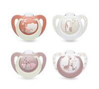 NUK First Choice Day & Night Succhietti per Bambini | 0-6 Mesi | Succhietti Ortodontici che si Illuminano al Buio | Calma il 99% dei bambini** | Assortiti | Confezione da 4