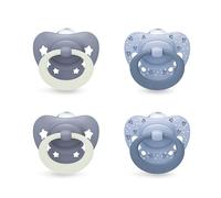 NUK First Choice Classic Day & Night Succhietto per Bambini | 0-6 Mesi | Succhietti Ortodontici che si Illuminano al Buio | Accettati dal 95% dei Bambini** | Blu | Confezione da 4