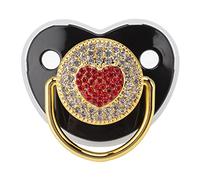 Ciuccio per Bambini, a Forma di Cuore con Strass Brillanti, Ciuccio per Neonati, Luce Morbida, Capezzolo per Neonati, Neonate (Nero)