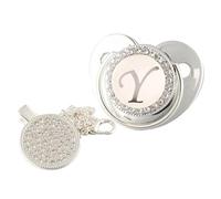 Ciuccio per Bambini con Lettera Iniziale Bling con Clip A Catena, Ciuccio per Capezzoli Ciuccio Neonato, Ciucci e Accessori In Argento
