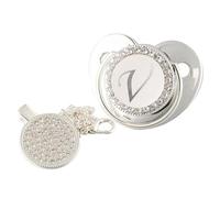 Ciuccio per Bambini con Lettera Iniziale Bling con Clip A Catena, Ciuccio per Capezzoli Ciuccio Neonato, Ciucci e Accessori In Argento