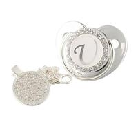 Ciuccio per Bambini con Lettera Iniziale Bling con Clip A Catena, Ciuccio per Capezzoli Ciuccio Neonato, Ciucci e Accessori In Argento
