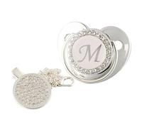 Ciuccio per Bambini con Lettera Iniziale Bling con Clip A Catena, Ciuccio per Capezzoli Ciuccio Neonato, Ciucci e Accessori In Argento