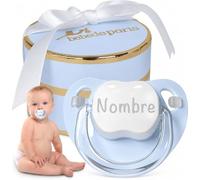 Ciuccio Personalizzato con Nome 0-6 Mesi per Neonato | Blu | BebeDeParis | Ciuccio personalizzato con nome e scatola regalo elegante, ideale per una nascita speciale. Senza BPA, in silicone