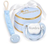 Ciuccio Personalizzato con Nome 0-6 Mesi + Portaciuccio | BebeDeParis | Ciuccio personalizzato con nome e portaciuccio in tessuto, con scatola regalo. Ideale per nascita e battesimo
