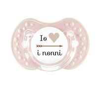 CIUCCIO SUCCHIETTO ROSA PERSONALIZZATO CON FRASE IO AMO I NONNI TAGLIA 0-6 MESI SILICONE BAMBINA NEONATA Brillabenny