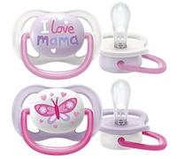 Ciuccio Ultra Air Philips Avent, per bambini da 0 a 6 mesi, ortodontico e senza BPA, confezione da 2 pezzi, con comoda custodia per il trasporto, SCF080/02