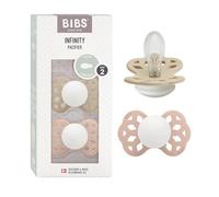 Ciucciotto Infinity simmetrico BIBS, confezione da 2, senza BPA. Fluorescente, Tettarella simmetrica. Silicone, Prodotto in Danimarca, Taglia 2 (6-18 mesi), Vanilla Glow/Blush Glow