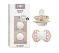 Ciucciotto Infinity simmetrico BIBS, confezione da 2, senza BPA. Fluorescente, Tettarella simmetrica. Silicone, Prodotto in Danimarca, Taglia 1 (0-6 mesi), Vanilla Glow/Blush Glow
