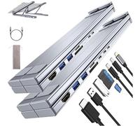 Civilizek 8-in-1 USB-C Laptop Stand, Civilized Portable Adjustable Laptop Docking Station Stand, with 4k Hdmi, 2 USB 3.0, Pd 100w, Type C Hubs Adapter for Home, Office Cafes and School Use (2Pcs)