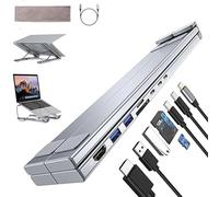 Civilizek 8-in-1 USB-C Laptop Stand, Totaladdly Portable Adjustable Flat Laptop Docking Station Stand with 4K HDMI, 2 USB 3.0, Pd 100W, Universal for Offices, Corporate Desks (1pcs)