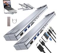 Civilizek 8-in-1 USB-C Laptop Stand, Upliftjoys 8-in-1 USB-C Laptop Stand, with 4K HDMI, 2 USB 3.0, Pd 100w, Universal for Offices, Corporate Desks, Cafes (2Pcs)