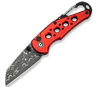 CIVIVI Manico in Alluminio Rosso con Moschettone in Acciaio Inox e Apribottiglie Lama in Damasco