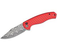 CIVIVI Manico in Alluminio Rosso Fresato Lama in Damasco Blocco a Pulsante C23040B-DS1