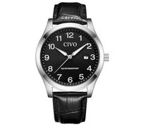 CIVO Lettura Facile Orologio Uomo: Quadrante Chiaro Cinturino in Pelle Nero Elegante - Impermeabile Analogico Orologio da Polso Luminose Data per Anziani con Problemi di Vista