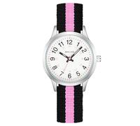 CIVO Orologio Bambino Bambina Analogico: Facile da Leggere Quadrante Chiaro con Numeri e 3 Lancette Orologio di Apprendimento Cinturino Nylon Nero Rosa - Regalo per Ragazze Adolescente 6-14 Anni