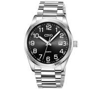 CIVO Orologio Uomo Facile da Leggere: Argento Acciaio Inossidabile Analogico Quadrante Grande Nero Impermeabile - Regalo per Anziani con Problemi di Vista