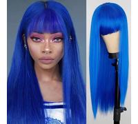 Civrie Parrucca lunga e liscia, 71 cm, con frangia, in fibra di capelli naturali, parrucca sintetica per cosplay, per donne e ragazze, perfetta per Halloween, Natale, feste e cosplay