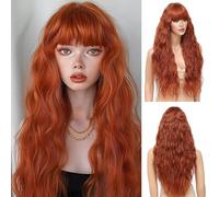 Civrie Parrucca lunga ondulata con frangia, da donna, parrucca lunga con frangia, capelli sintetici dall'aspetto naturale, resistenti al calore (13T-81,3 cm, 81,3 cm, 81,3 cm)