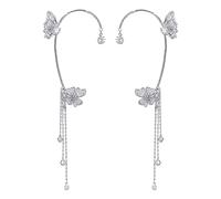 Cixilo Polsino dell'orecchio della Farfalla delle Ragazze delle Donne della Lega di Piercing Lungo di ft del Fiore della Nappa(Argento)