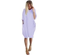 CixNy Abito da donna a palloncino, per il tempo libero, estivo, da donna, con tasche, scollo rotondo, casual, taglie forti, lunghezza al ginocchio, con glitter, Blu, M