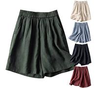 CixNy Pantaloncini da donna in cotone lino estivo elastico casual pantaloncini corti tinta unita pieghevole pantaloni corti leggeri e ariosi pantaloncini da spiaggia con tasche per il tempo libero