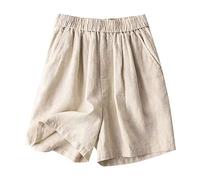 CixNy Pantaloncini da donna in cotone lino estivo elastico casual pantaloncini corti tinta unita pieghevole pantaloni corti leggeri e ariosi pantaloncini da spiaggia con tasche per il tempo libero