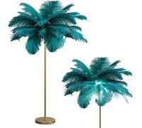 CIYEFHSEF Lampada da Terra/in Piuma di Struzzo Naturale piantana per Arredamento Camera Letto Ragazza, Luce Terra con Finitura Oro, Luce d'atmosfera 3 Temperature Colore con Interruttore Pedale (Blu)