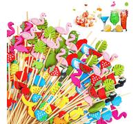 CIYIN 100 Pezzi Bastoncini Cocktail, Stecchini per Aperitivo, 12 cm Stuzzicadenti in Legno per Frutta con Motivo Tropicale, Stuzzicadenti Decorativi, per Antipasti Frutta Dessert