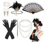 CIYIN Accessori Anni 20 Donna, 9 pezzi Costume Anni 20 Donna, Accessori Anni 20 Great Gatsby, con Copricapo Anni 20 Donna, per la Festa Degli Anni '20, Halloween, Mascherata