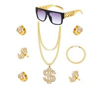 CIYIN Costume Hip Hop, Set Accessori Rapper Costume Hip Hop, Collana con il Simbolo del Dollaro, Vestito Carnevale Uomo Hip Hop, Collana Rapper Accessori 80s 90s